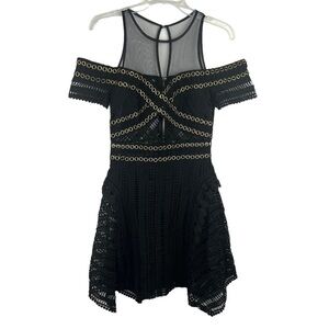 New-shop17 Lacy, Crochet, Studded, Mesh Neck Line Off Shoulder, Lined Mini Dress